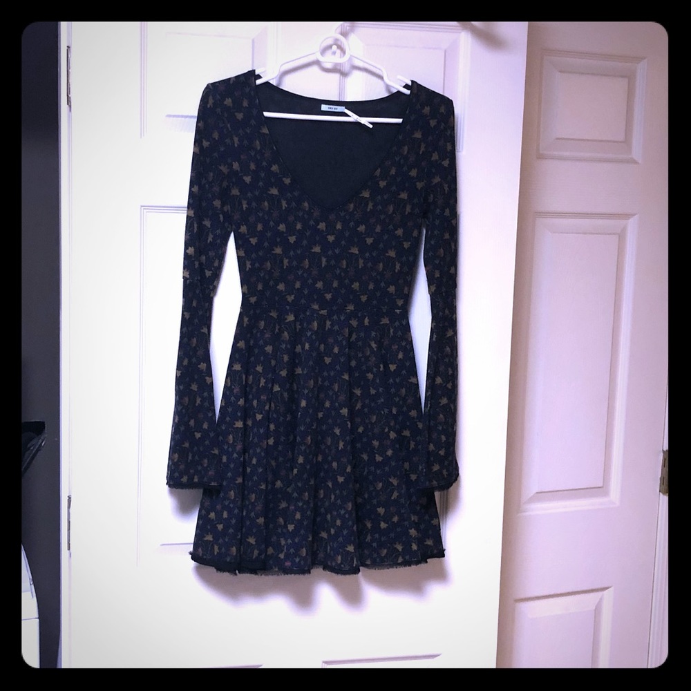 Cute print long sleeve skater dress